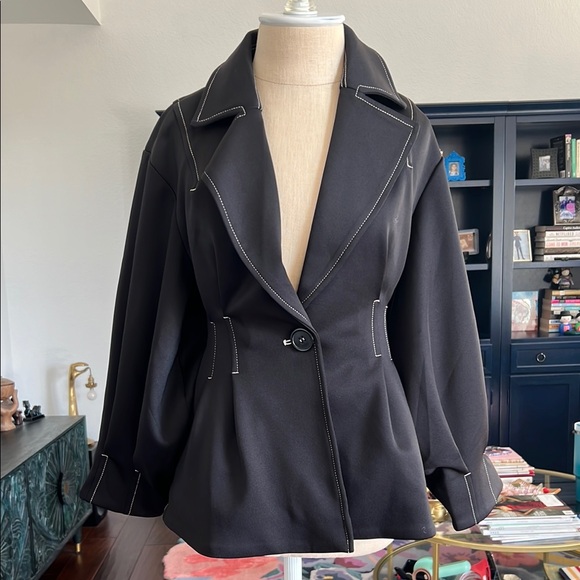 ASOS Gorgeous Black with white stitching  puff sleeve Women's blazer size 0 - Picture 1 of 4
